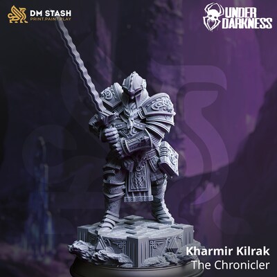 Dwarf Paladin of Lore from DM Stash's Under Darkness set. Total height apx. 47mm. Unpainted resin miniature - image1
